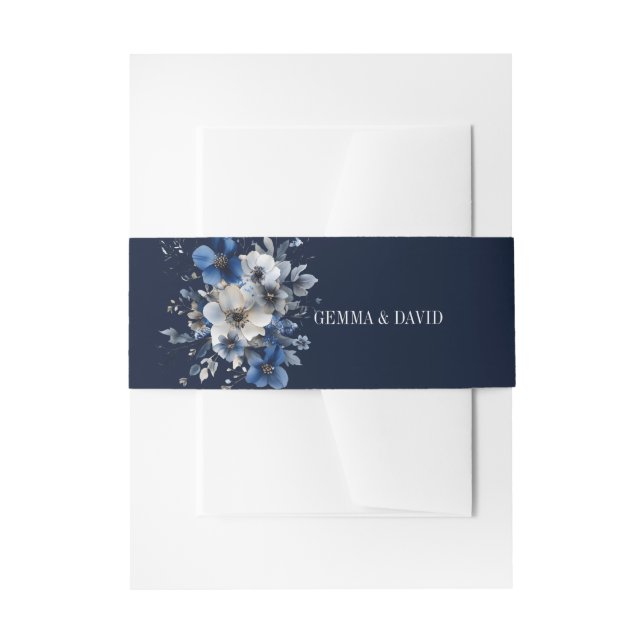 Elegantes navyblaues Blumenmuster Einladungsbanderole (Vorderseite Beispiel)