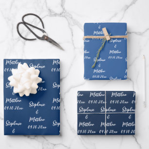 Elegantes navyblaues Braut Bräutigam Namen Hochzei Geschenkpapier Set