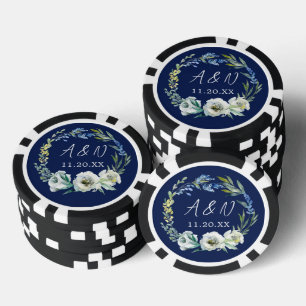 Elegantes navyblaues florales Monogramm Winterhoch Pokerchips