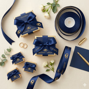 Elegantes navyblaues goldenes personalisiertes Hoc Satinband