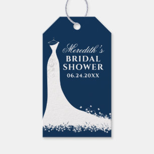 Elegantes navyblaues Hochzeitskleid-Duschgeschenk Geschenkanhänger