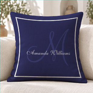Elegantes navyblaues klassisches Familienmonogramm Kissen