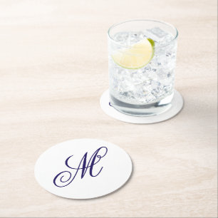 Elegantes navyblaues Monogramm Anfangsbuchstabe Runder Pappuntersetzer