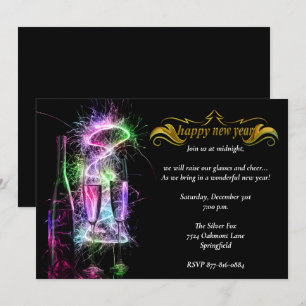 Elegantes Neon Champagne Silvester Party Einladung