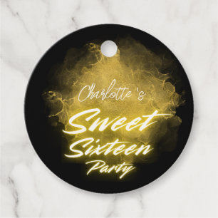 Elegantes Neon Gold Schwarzes Retro Sweet 16. Gebu Geschenkanhänger