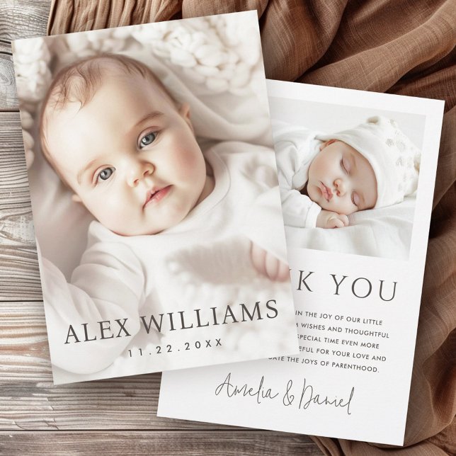 Elegantes neues Baby Ankündigung Foto Dankeschön K (Elegant new baby announcement photo thank you card)