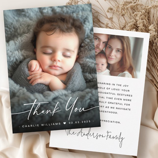 Elegantes neues Baby-Ankündigung Foto vielen Dank Dankeskarte (Elegant new baby announcement photo thank you)