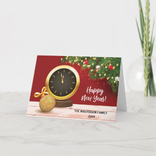 Elegantes neues Jahr mit Clock Gold-Look anpassbar Karte