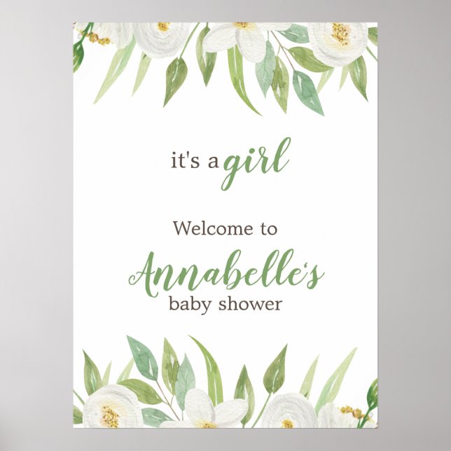 Elegantes, neutrales Baby-Duschbad für das Blumeng Poster (Vorne)