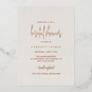 Elegantes neutrales Beige Brautparty Rose Gold Folieneinladung