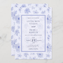 Elegantes, neutrales blaues Schattenblumenmuster Einladung