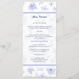 Elegantes, neutrales Blue Blwers Gästeband Abendes Menükarte