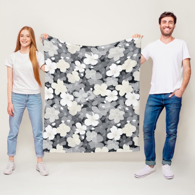 Elegantes neutrales Blumen Graues Blumenmuster Fleecedecke (Beispiel)