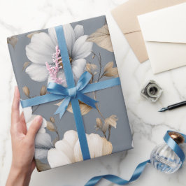 Elegantes neutrales Blumen Graues Blumenmuster Geschenkpapier