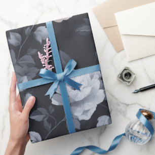 Elegantes neutrales Blumen Graues Blumenmuster Geschenkpapier