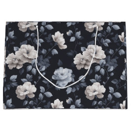 Elegantes neutrales Blumen Graues Blumenmuster Große Geschenktüte