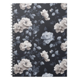 Elegantes neutrales Blumen Graues Blumenmuster Notizblock
