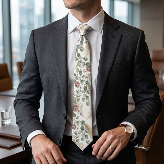 Elegantes Neutrales Botanisches Boho Pampas Krawatte (Von Creator hochgeladen)