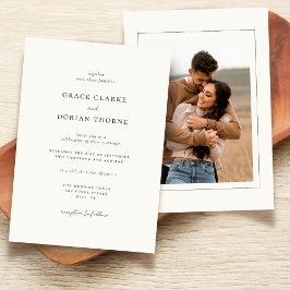 Elegantes, neutrales Elfenbeinweißes Foto Hochzeit Einladung