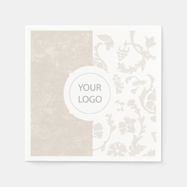 Elegantes neutrales florales Damast-Logo Party Serviette (Vorderseite)