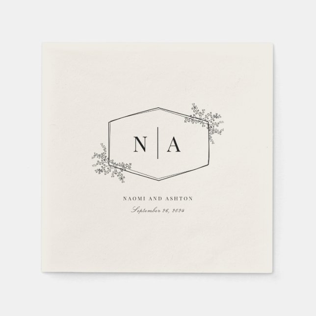 Elegantes neutrales Hochzeitmonogramm Serviette (Vorderseite)