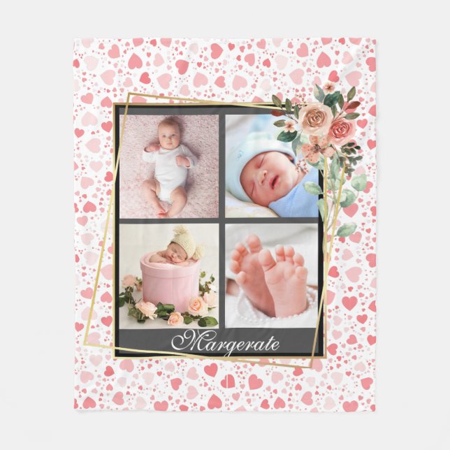 Elegantes New Baby Personalisiert 4 Foto Collage Fleecedecke (Vorderseite)