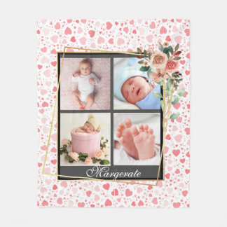 Elegantes New Baby Personalisiert 4 Foto Collage Fleecedecke