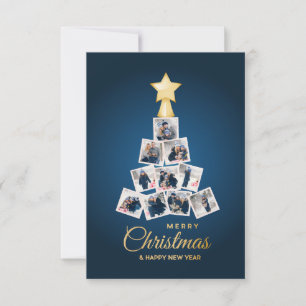 Elegantes New Year & Christmas Tree 10 Family Foto Dankeskarte