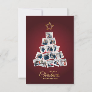 Elegantes New Year & Christmas Tree 15 Family Foto Dankeskarte