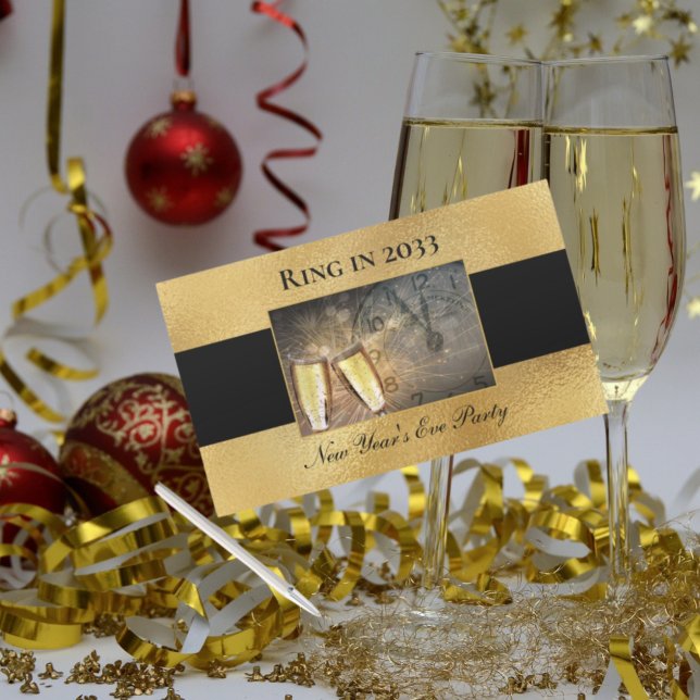 Elegantes New Year's Eve Black Gold Party Grosses Rechteckiger Aufkleber (Von Creator hochgeladen)