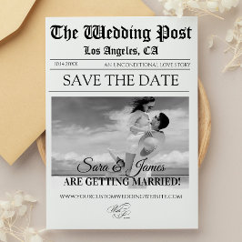 Elegantes Newspaper Custom Foto Save the Date Einladung