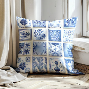 Elegantes niederländisches Delft-Blau im Vintage-B Kissen