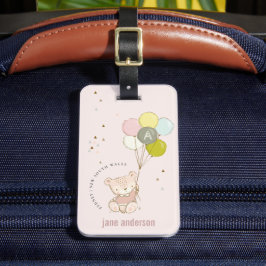 Elegantes Niedlich Blush Bärenballon Girly Monogra Gepäckanhänger