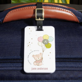 Elegantes Niedlich Blush Bärenballon Girly Monogra Gepäckanhänger