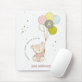 Elegantes Niedlich Blush Bärenballon Girly Monogra Mousepad
