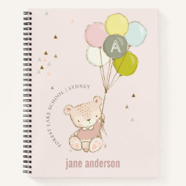 Elegantes Niedlich Blush Bärenballon Girly Monogra Notizbuch