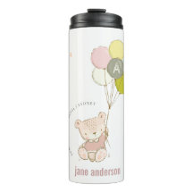Elegantes Niedlich Blush Bärenballon Girly Monogra