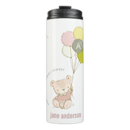 Elegantes Niedlich Blush Bärenballon Girly Monogra Thermosbecher