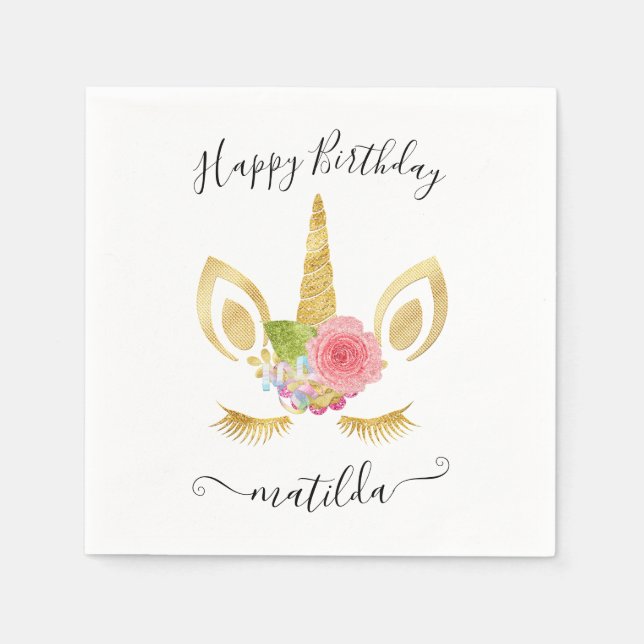 Elegantes niedlich Happy Birthday Gold Glitzer Ein Serviette (Vorderseite)