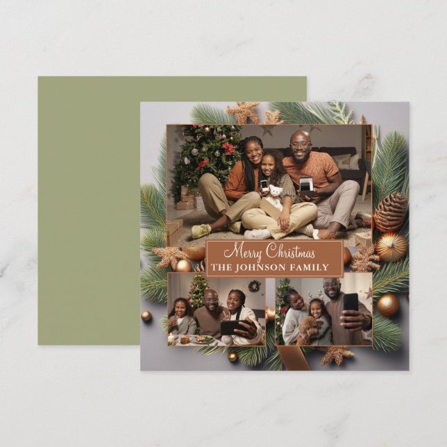 Elegantes Niedliches 3-Foto-Familie Weihnachten Ev (Vorne/Hinten)