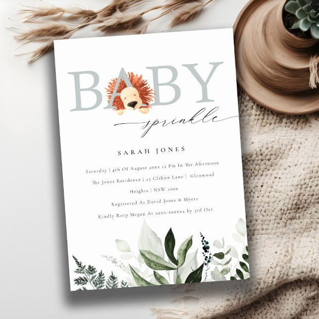 Elegantes Niedliches Boho Lion Foliage Baby Sprink Einladung (Von Creator hochgeladen)