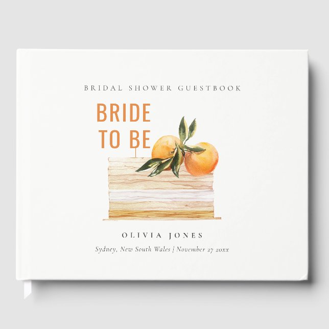 Elegantes Niedliches Boho Orange Fruit Cake Brautp Gästebuch (Vorderseite)