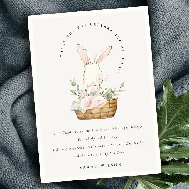Elegantes Niedliches Bunny im Blumenkorb Kindergeb Dankeskarte (Von Creator hochgeladen)