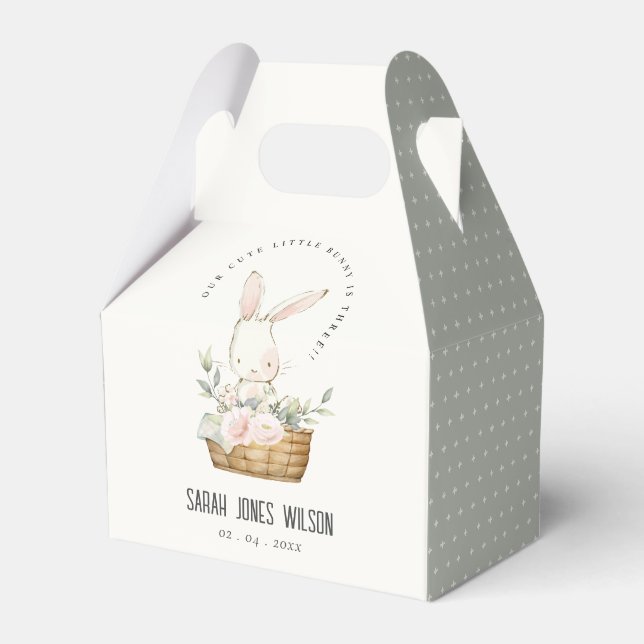 Elegantes Niedliches Bunny im Blumenkorb Kindergeb Geschenkschachtel (Vorderseite)