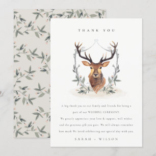 Elegantes Niedliches Dusky Deer Floral Wappen Hoch Dankeskarte
