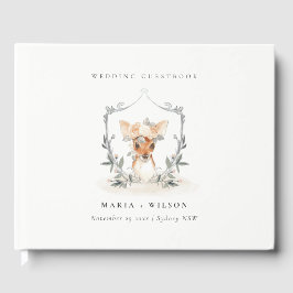 Elegantes Niedliches Dusky Deer Floral Wappen Hoch Gästebuch