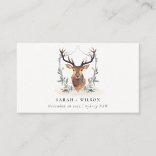 Elegantes Niedliches Dusky Deer Floral Wappen Hoch Platzkarte