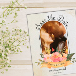Elegantes Niedliches Foto Hochzeit mit floralen Wa Ankündigungspostkarte