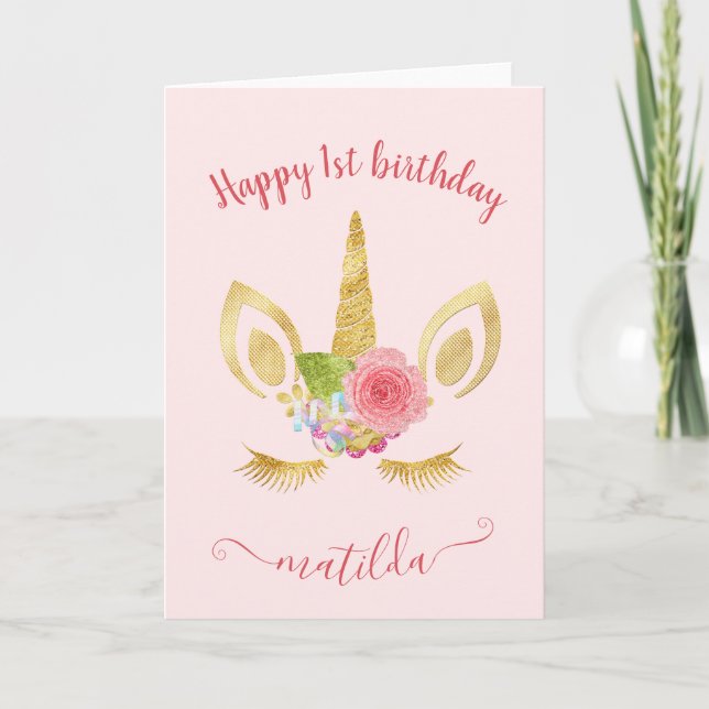 Elegantes niedliches Gold zum ersten Geburtstag Gl Karte (Vorderseite)