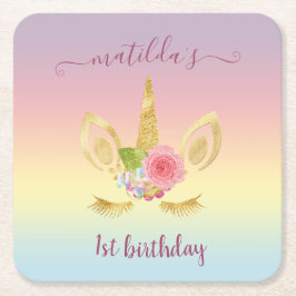 Elegantes niedliches Gold zum ersten Geburtstag Gl Rechteckiger Pappuntersetzer